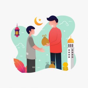 A man giving sadaqa to poor people flat vector cartoon